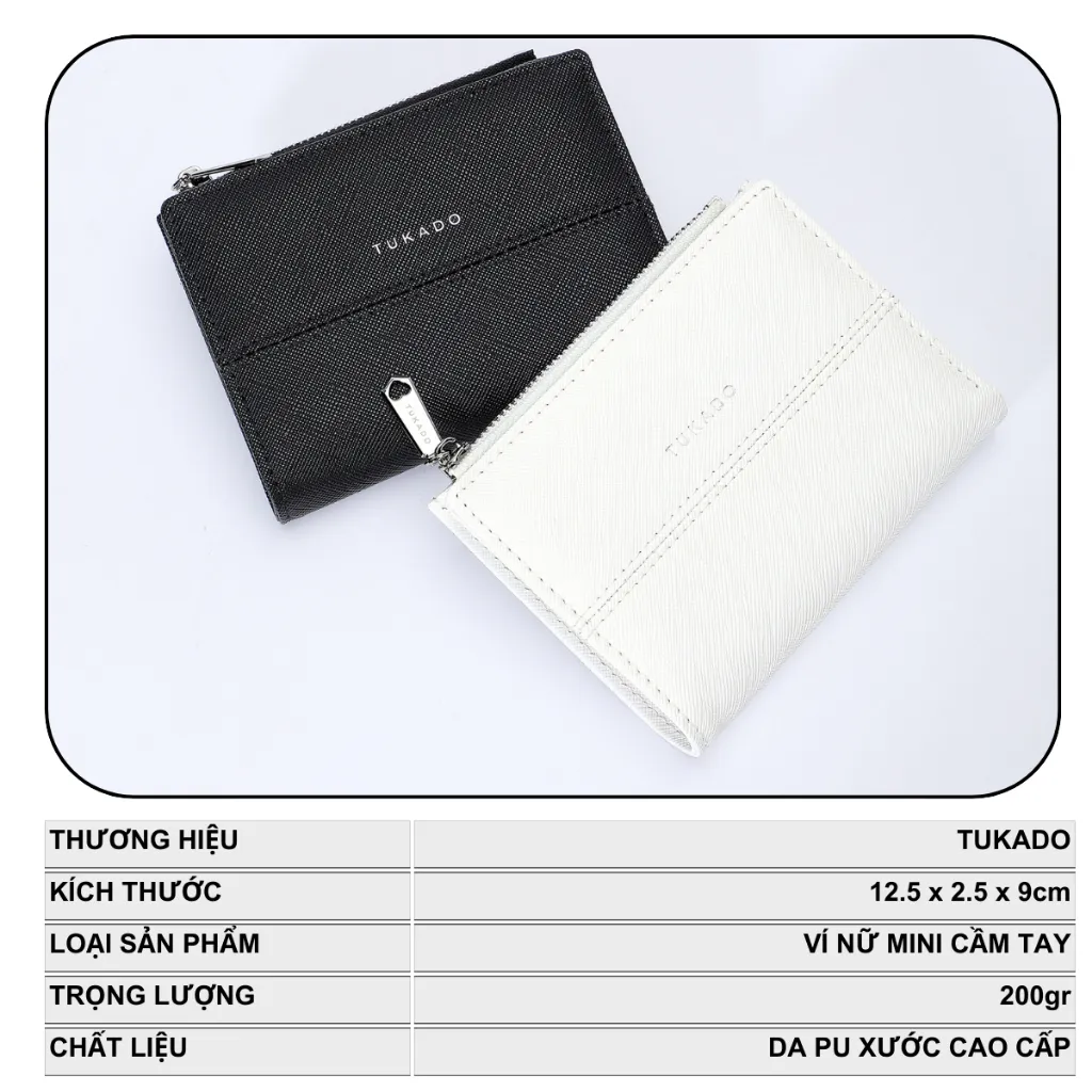Ảnh Ví Nữ Mini Cầm Tay 2 Ngăn TUKADO Full Box Đựng Tiền Tiện Dụng Chất Da Xước Siêu Đẹp TK10 - TUKADO 2