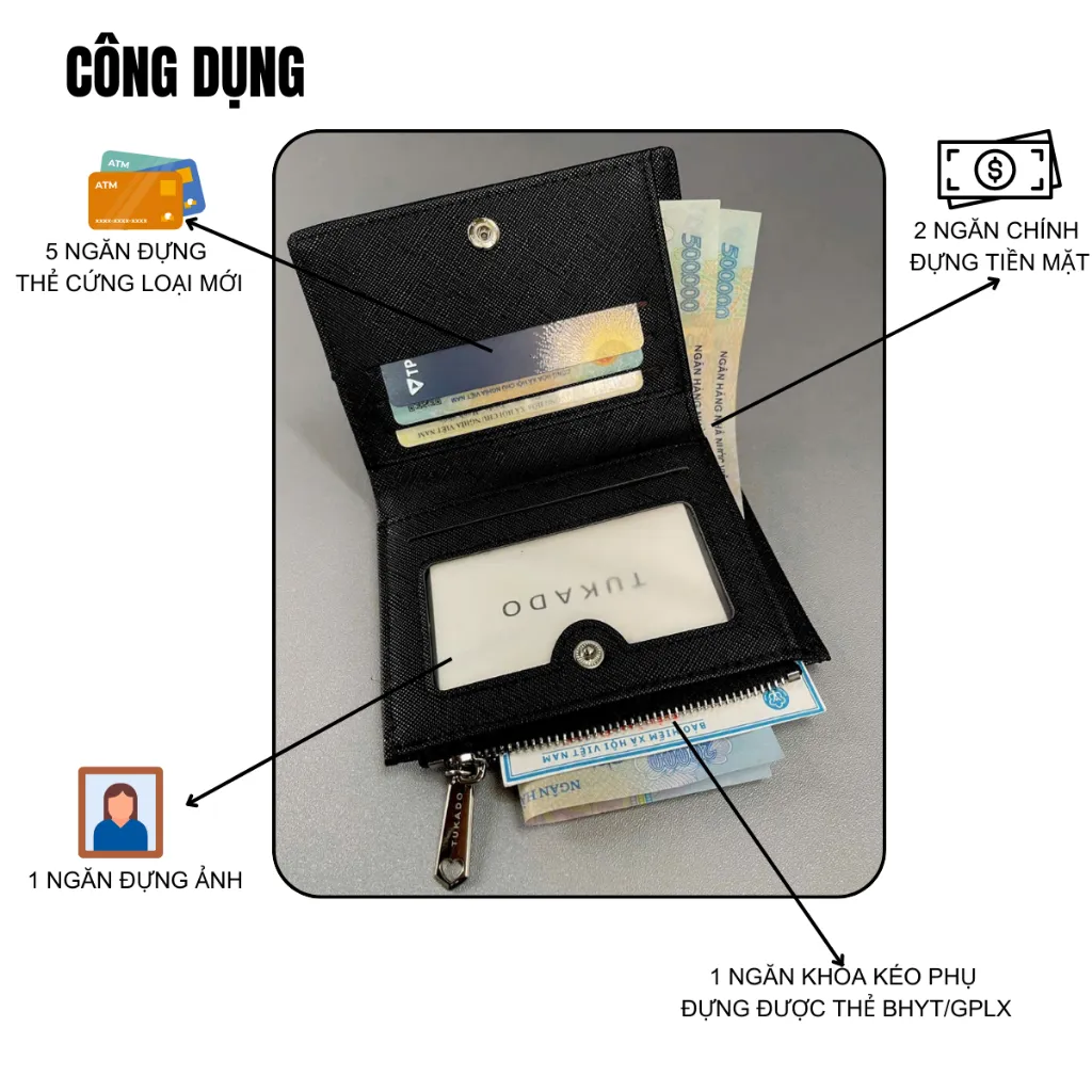 Ảnh Ví Nữ Mini Cầm Tay 2 Ngăn TUKADO Full Box Đựng Tiền Tiện Dụng Chất Da Xước Siêu Đẹp TK10 - TUKADO 4