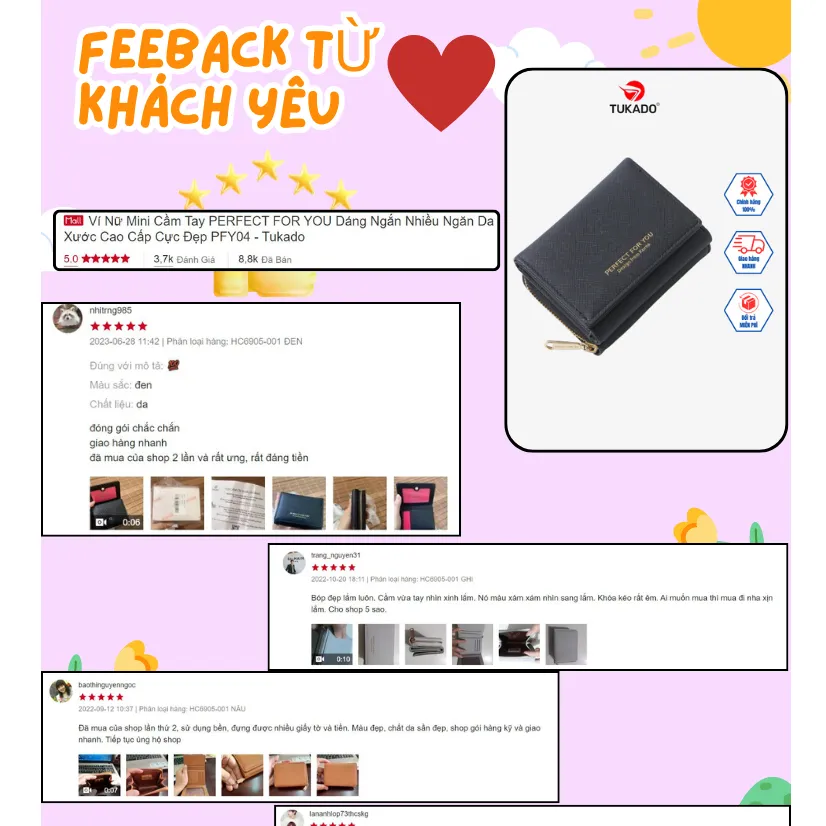 Ảnh Ví Nữ Mini Cầm Tay PERFECT FOR YOU Dáng Ngắn Nhiều Ngăn Da Xước Cao Cấp Cực Đẹp PFY04 - Tukado 2
