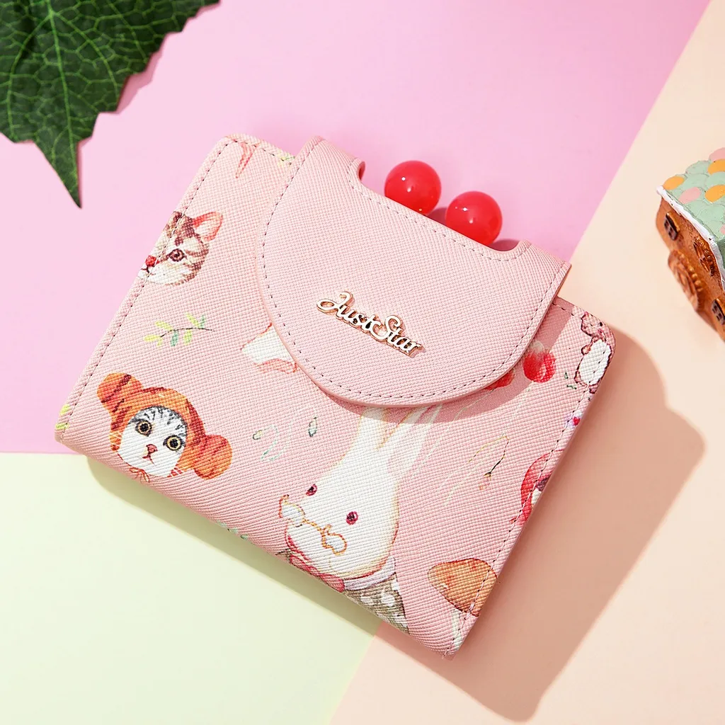 Ảnh Ví nữ mini cute Just Star đẹp dễ thương ngắn dài thỏ cherry hồng nhiều ngăn đựng tiền thẻ ViAnh Store 070355 070354 2