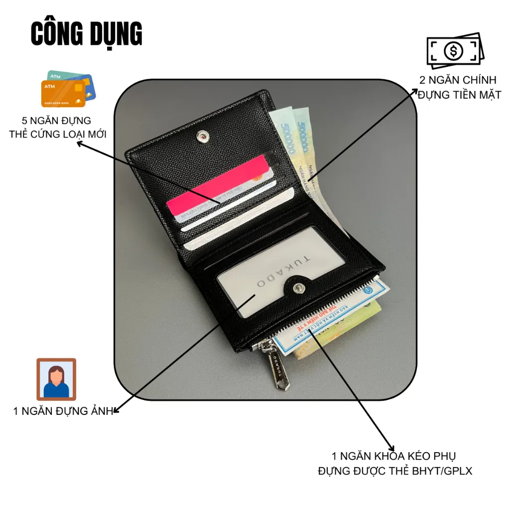 Ảnh Ví Nữ Ngắn Mini Cầm Tay TUKADO Full Box Đựng Tiền Nhiều Ngăn Tiện Dụng Chất Da Cao Cấp TK08 - TUKADO 4