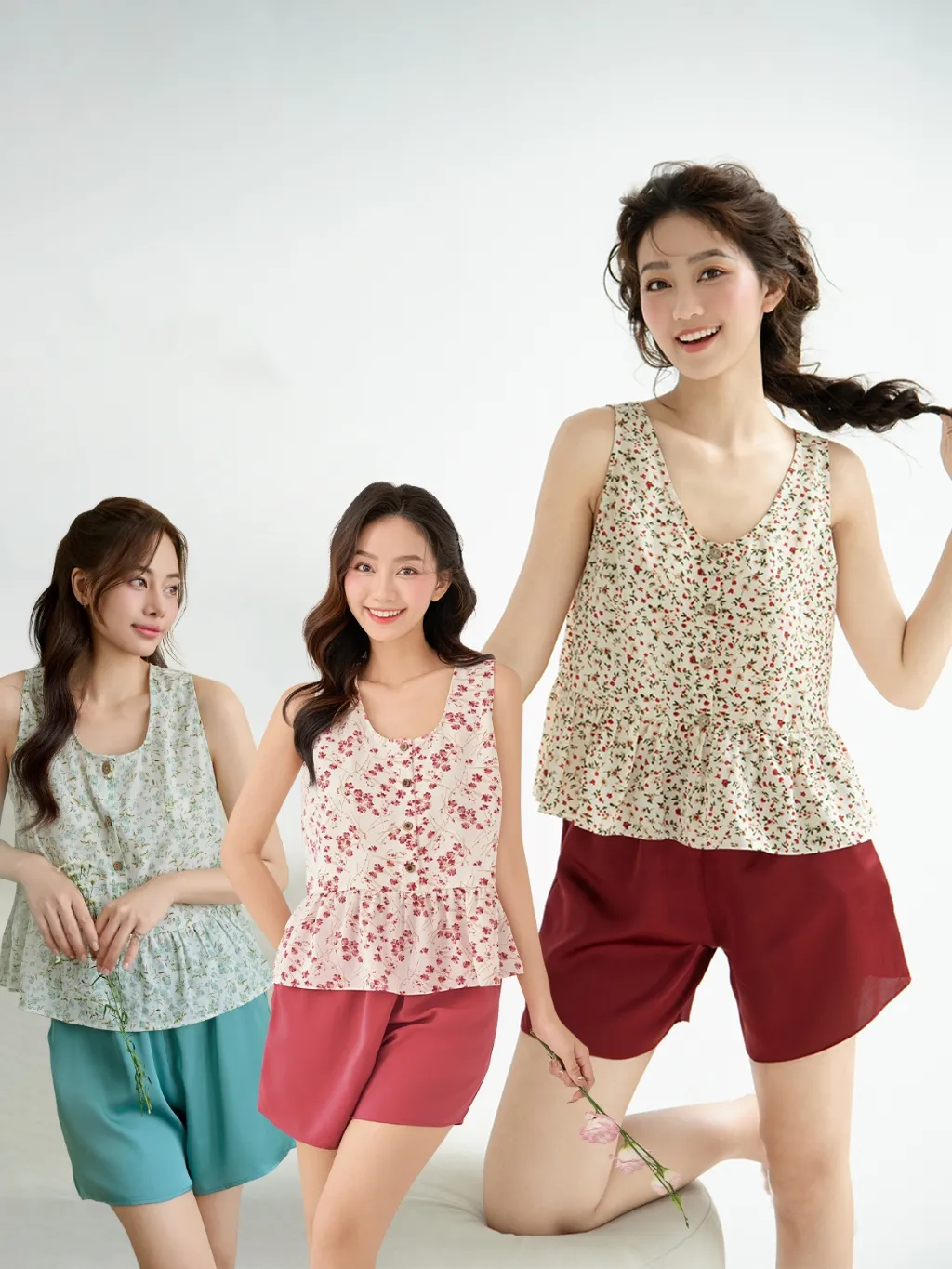 Ảnh VIBES Đồ bộ ngủ sát nách hoa nhí Sleeveless Set 1