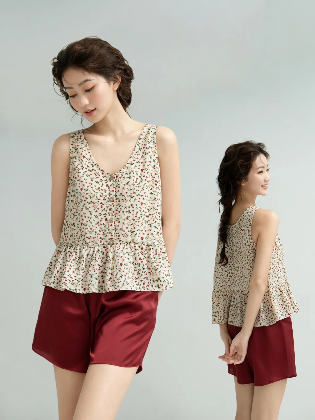 Ảnh VIBES Đồ bộ ngủ sát nách hoa nhí Sleeveless Set 2