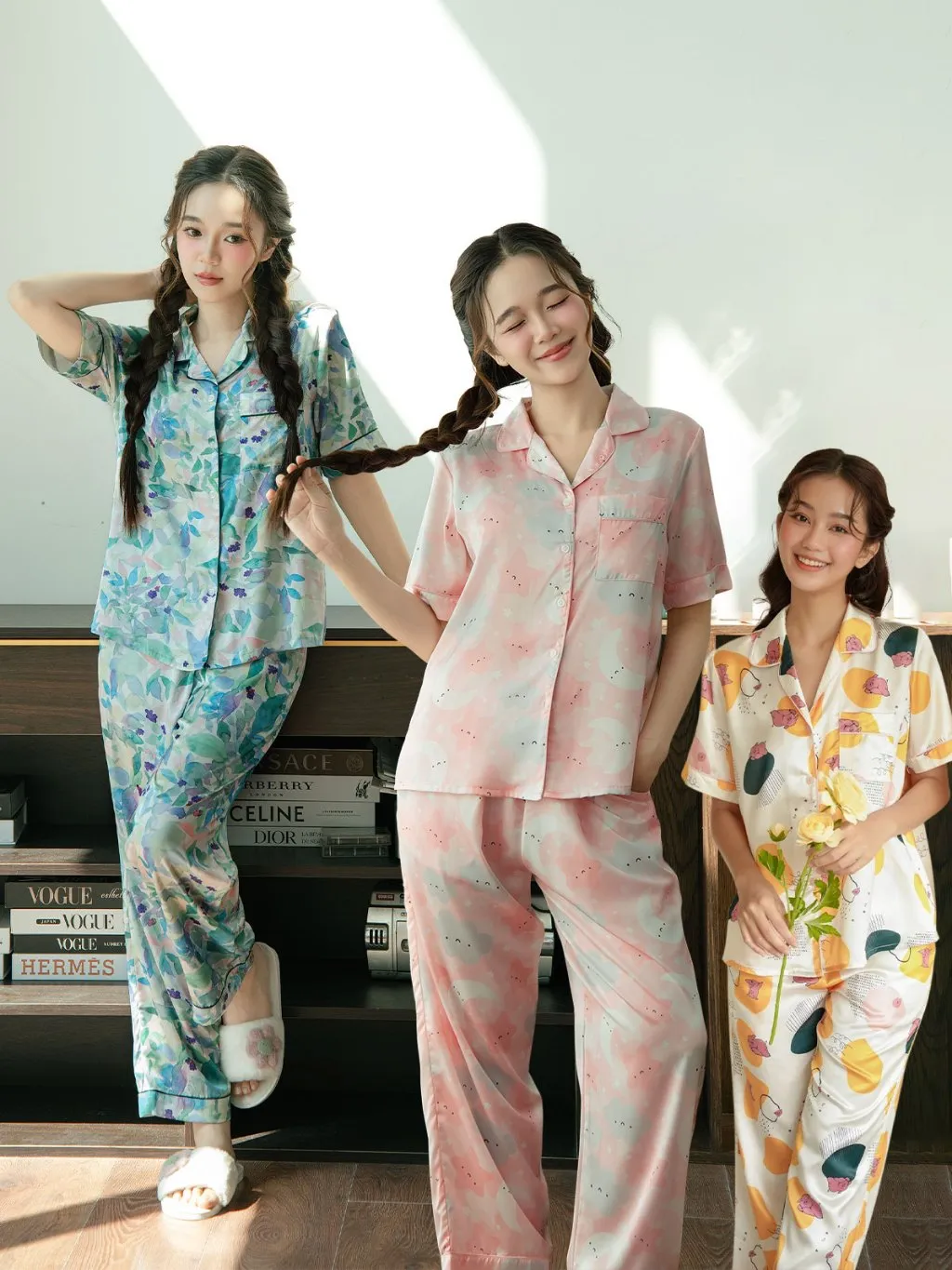 Ảnh VIBES Đồ bộ Pijama dài Lụa Latin Piglet x Cloudy x Jardin Long Py Set 1