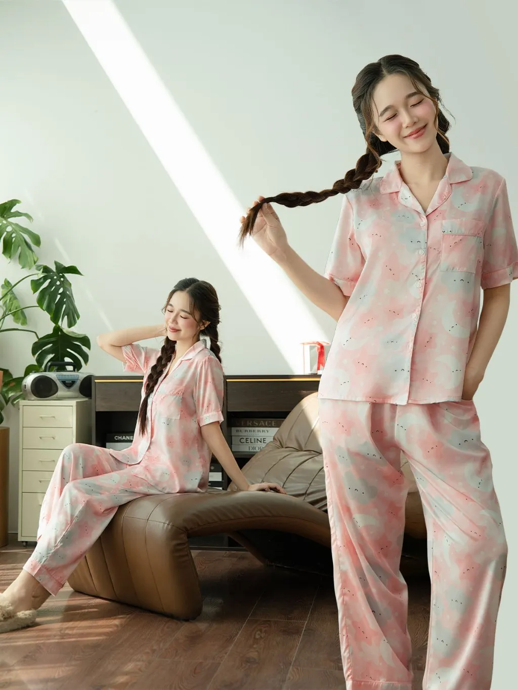 Ảnh VIBES Đồ bộ Pijama dài Lụa Latin Piglet x Cloudy x Jardin Long Py Set 2