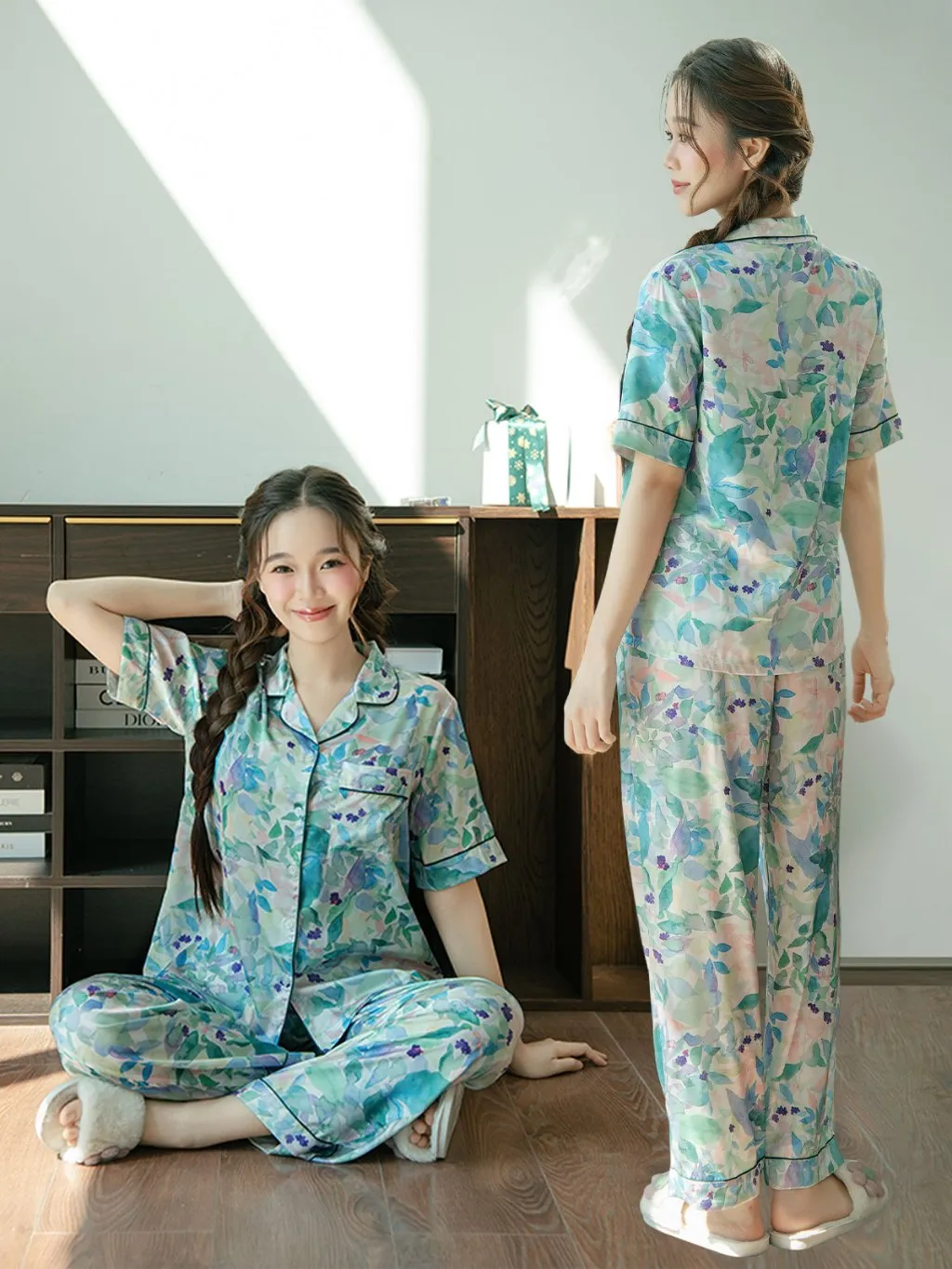 Ảnh VIBES Đồ bộ Pijama dài Lụa Latin Piglet x Cloudy x Jardin Long Py Set 3