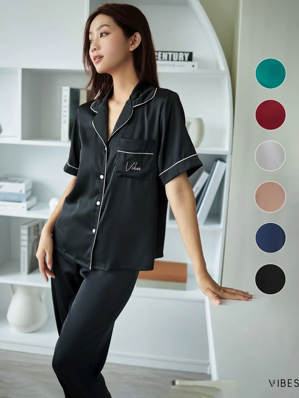 Ảnh VIBES Đồ bộ Pijama dài Lụa trơn cao cấp Silk Long Py Set 1