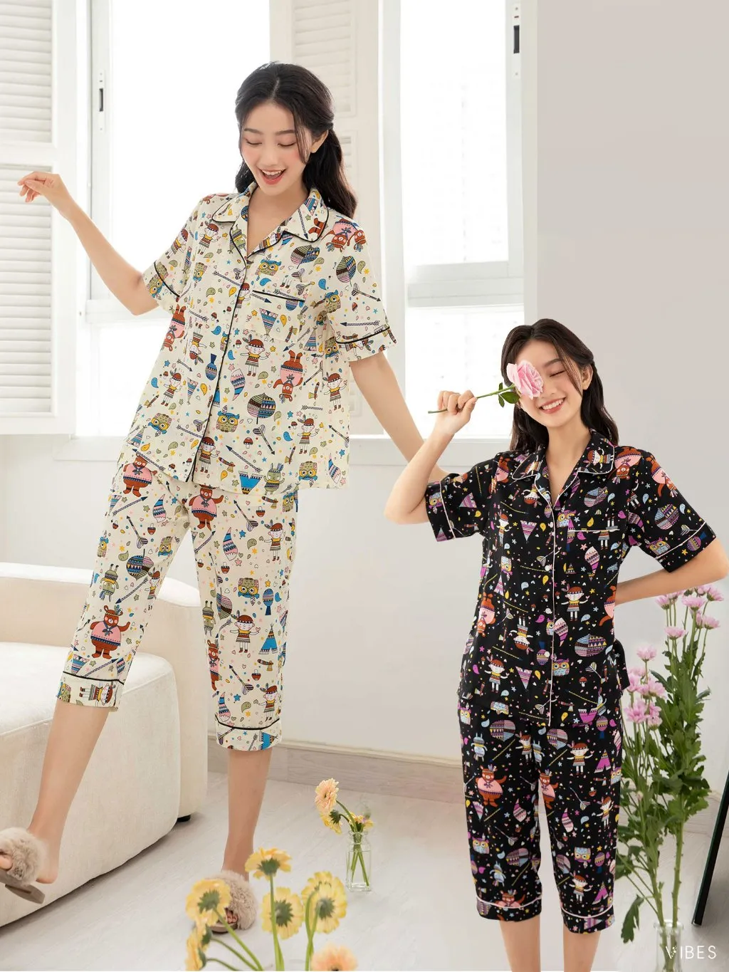 Ảnh VIBES Đồ bộ Pijama lửng Owl Capri Py Set 1