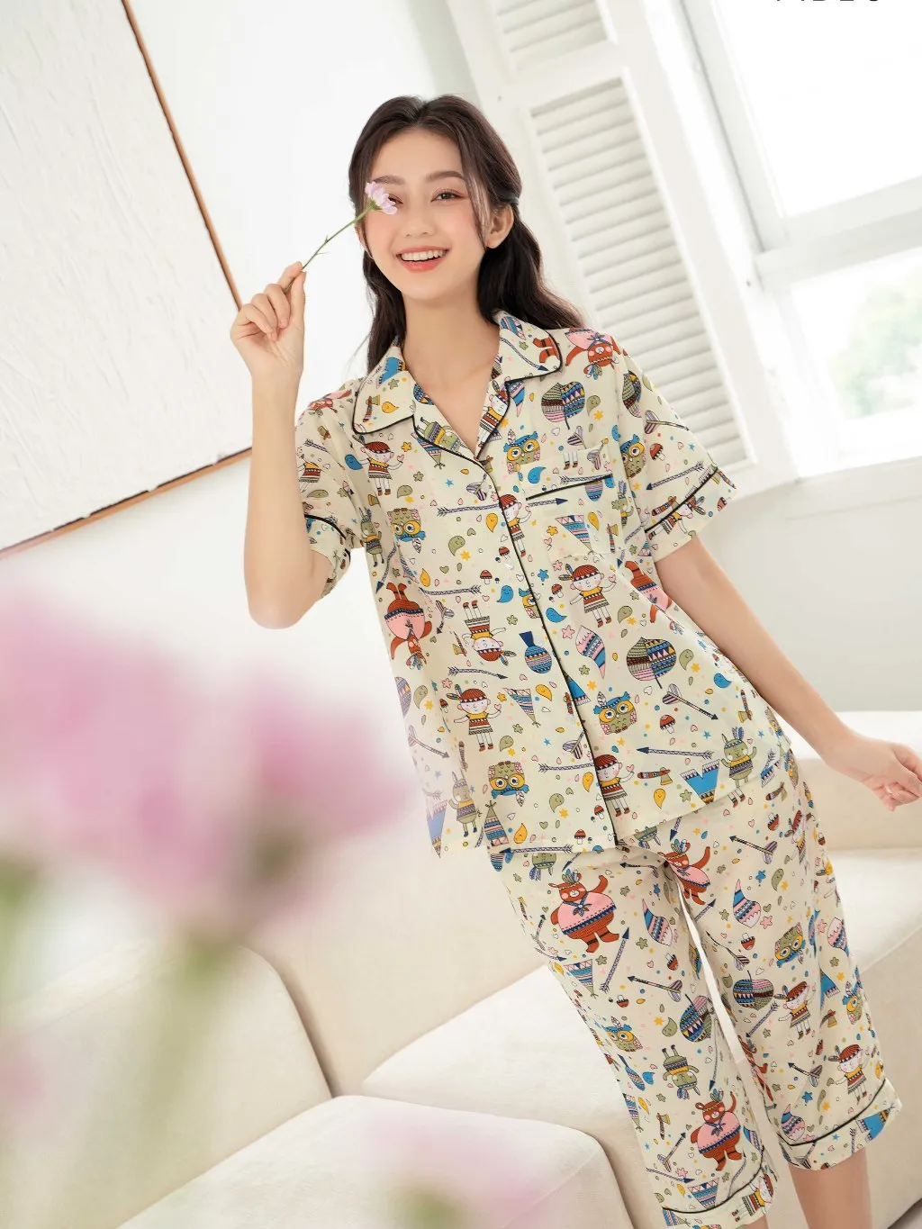 Ảnh VIBES Đồ bộ Pijama lửng Owl Capri Py Set 2