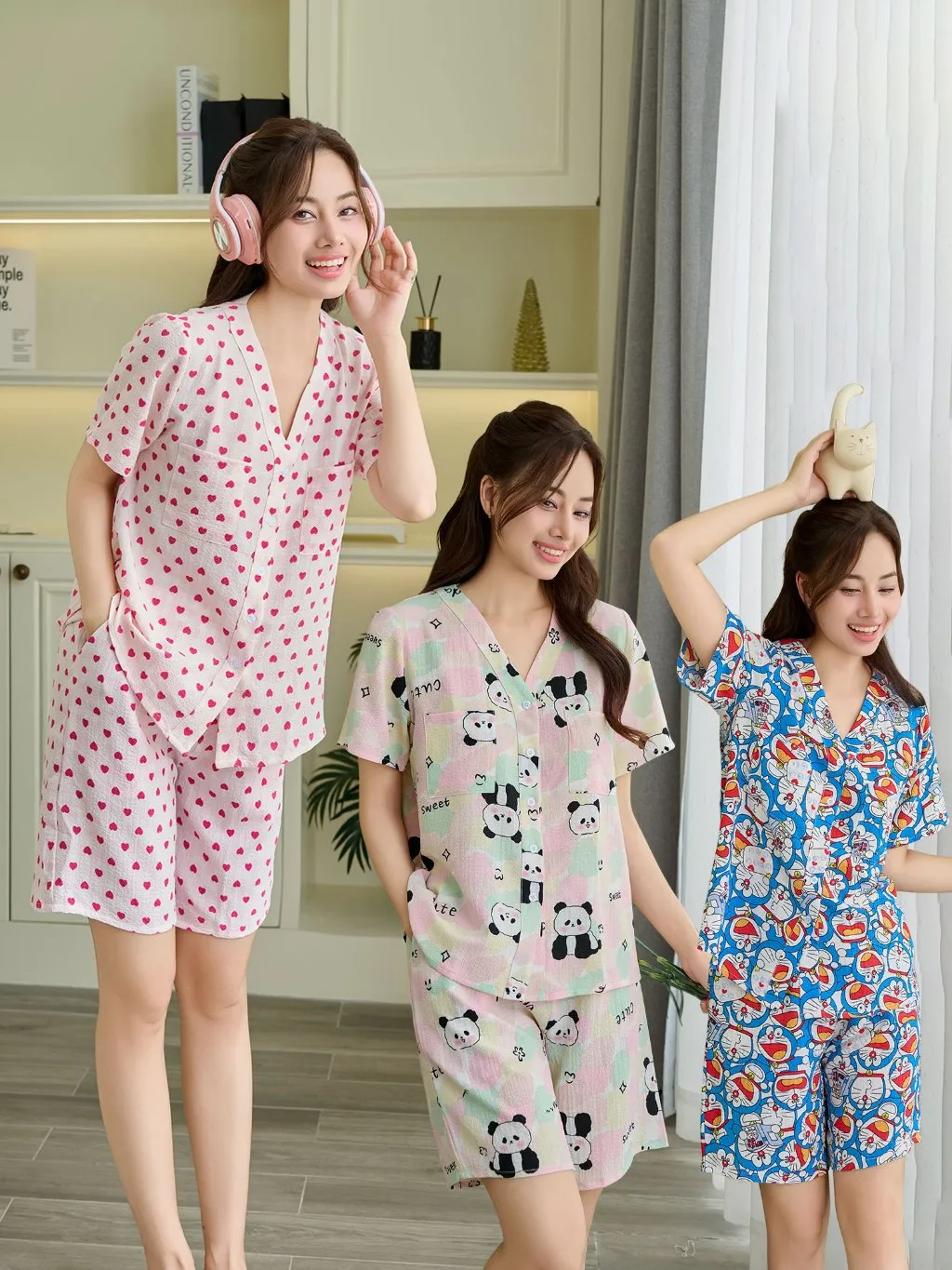 Ảnh VIBES Đồ bộ Pijama ngắn cổ V chất đũi xốp Mon Py Set 1