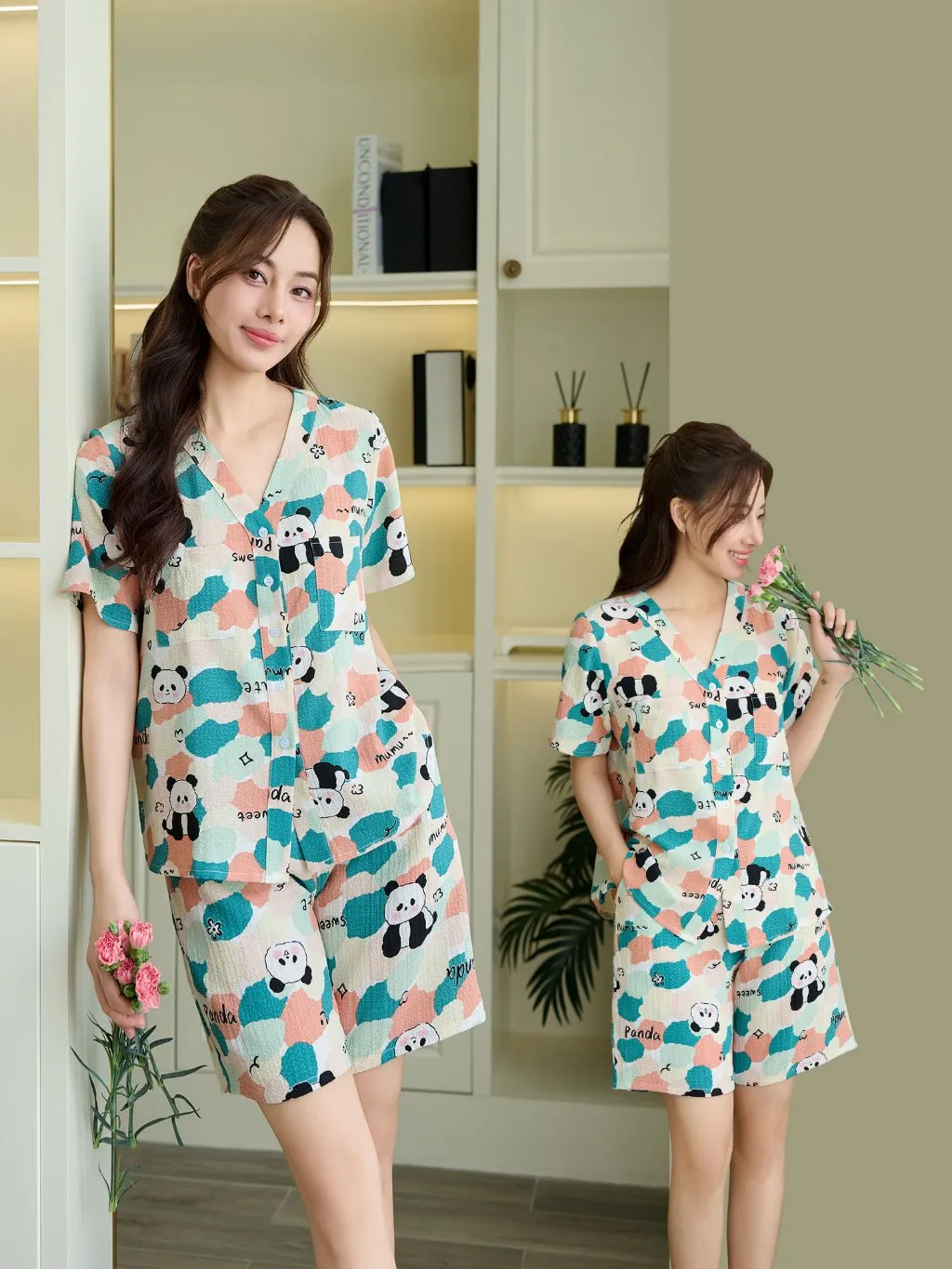 Ảnh VIBES Đồ bộ Pijama ngắn cổ V chất đũi xốp Mon Py Set 4
