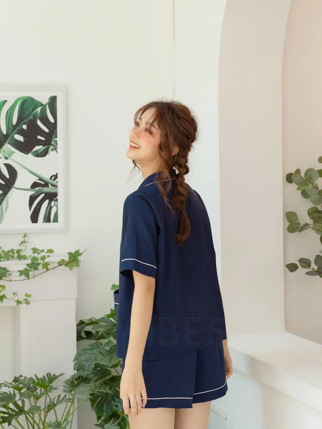 Ảnh VIBES Đồ bộ Pijama ngắn Lụa trơn cao cấp Navy Silk Py Set 2