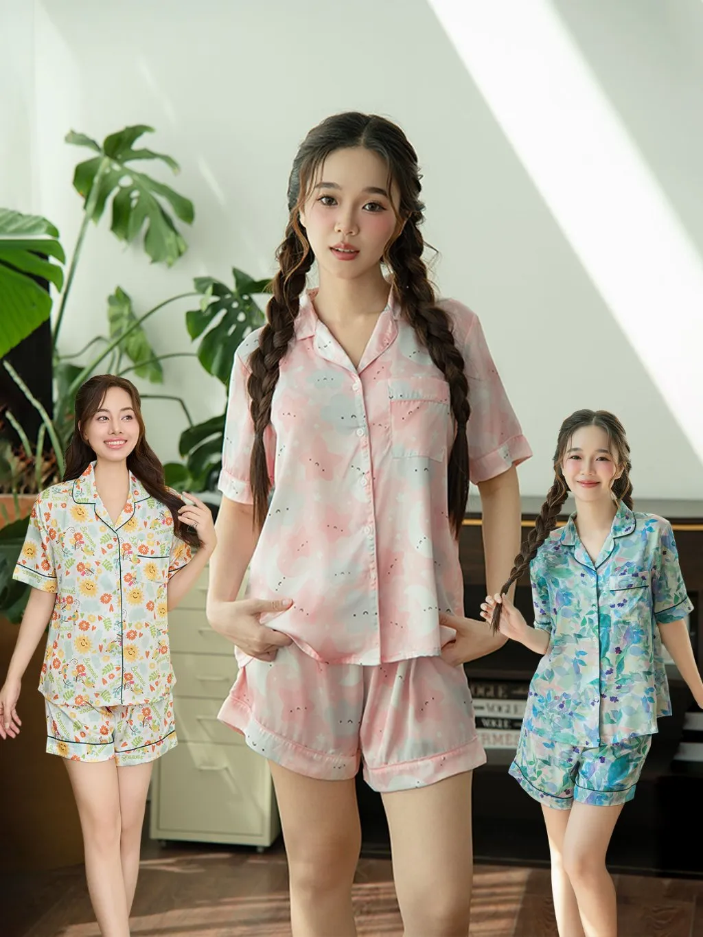 Ảnh VIBES Đồ bộ Pijama ngắn Lụa Latin cao cấp Joiee x Cloudy x Jardin Py Set 1