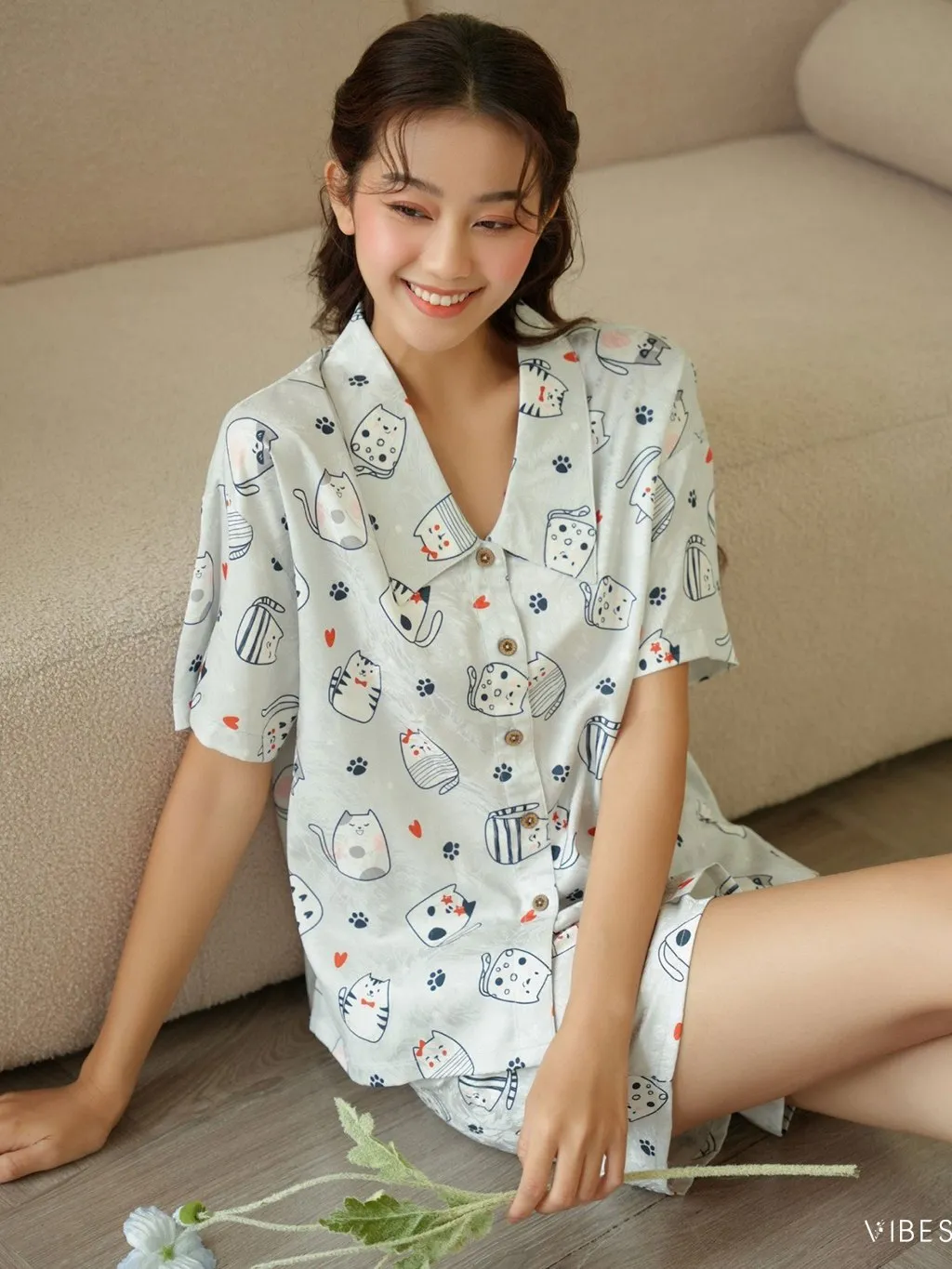 Ảnh VIBES Đồ bộ Pijama ngắn Lụa Gấm cao cấp Naomi Py Set 2