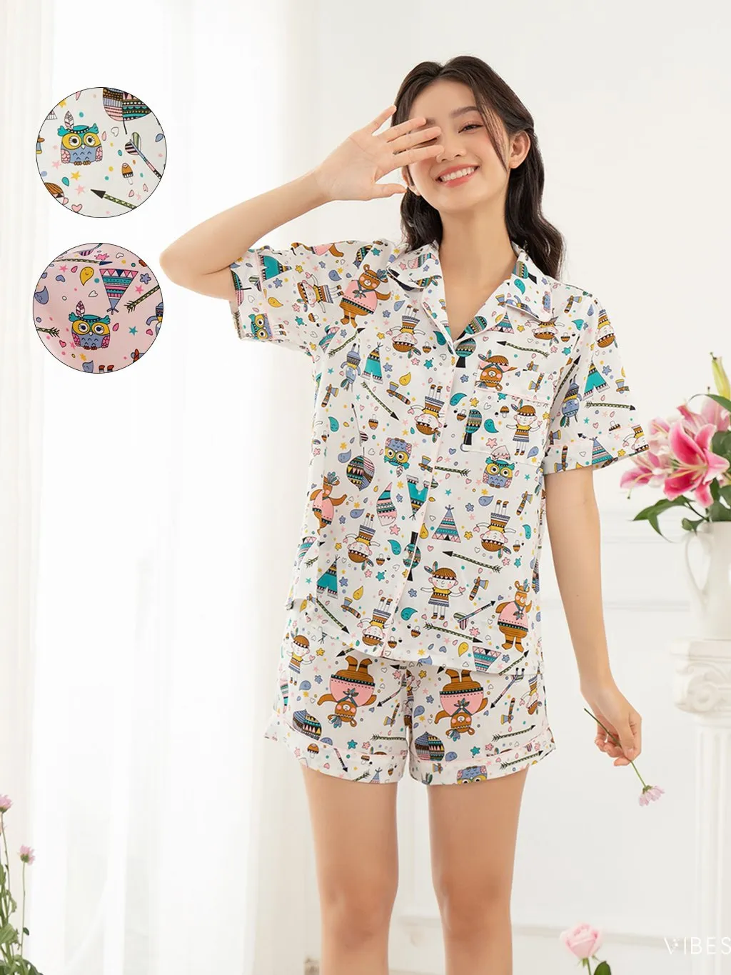 Ảnh VIBES Đồ bộ Pijama ngắn Owl Py Set 2