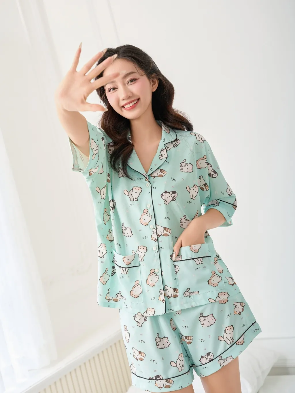 Ảnh VIBES Pijama ngắn phom cánh dơi Marine Py Set 2