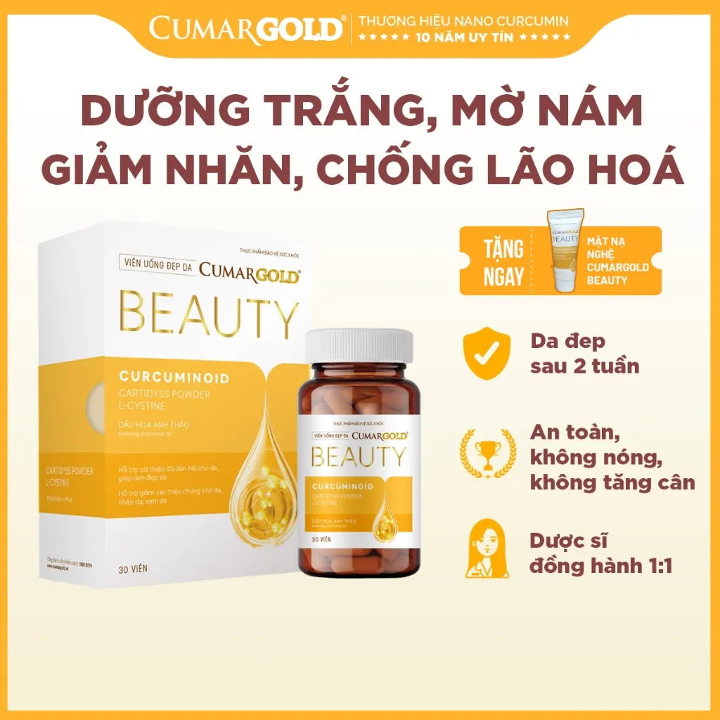 Ảnh Viên Đẹp Da CumarGold Beauty 30 Viên - Hỗ Trợ Dưỡng Sáng Da, Mờ Nám Tàn Nhang, Giảm Nhăn, Chống Lão Hóa - CMB01 1