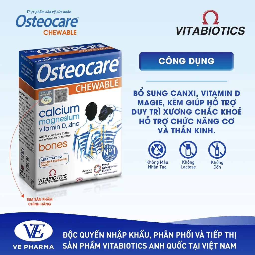 Ảnh Viên Nén Nhai Chắc Khỏe Xương Vitabiotics OSTEOCARE CHEWABLE Bổ Sung Canxi, Vitamin D Và Khoáng Chất Thiết Yếu 30 Viên 1