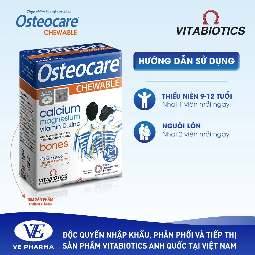 Ảnh Viên Nén Nhai Chắc Khỏe Xương Vitabiotics OSTEOCARE CHEWABLE Bổ Sung Canxi, Vitamin D Và Khoáng Chất Thiết Yếu 30 Viên 2