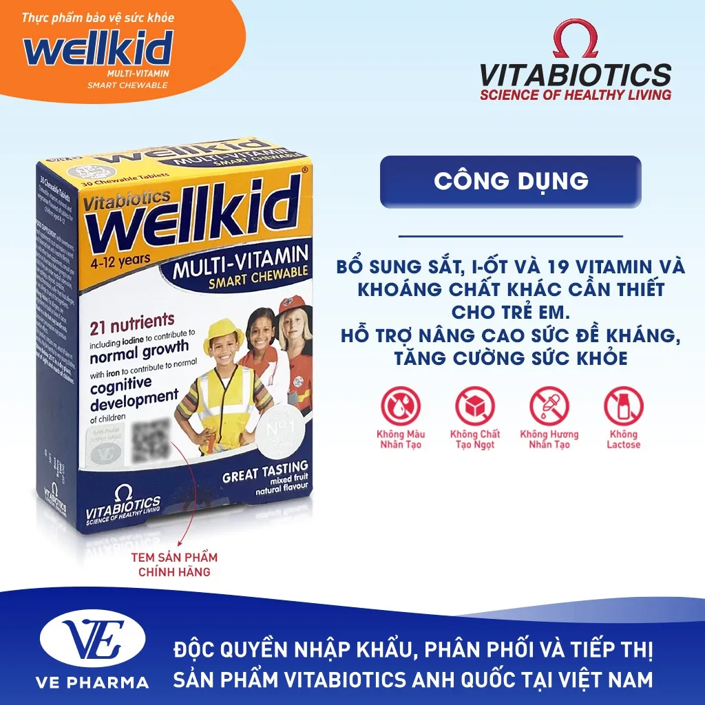 Ảnh Viên Nén Nhai Vitabiotics WELLKID MULTI-VITAMIN SMART CHEWABLE Hỗ Trợ Nâng Cao Sức Đề Kháng Cho Trẻ Em Hộp 30 Viên 1