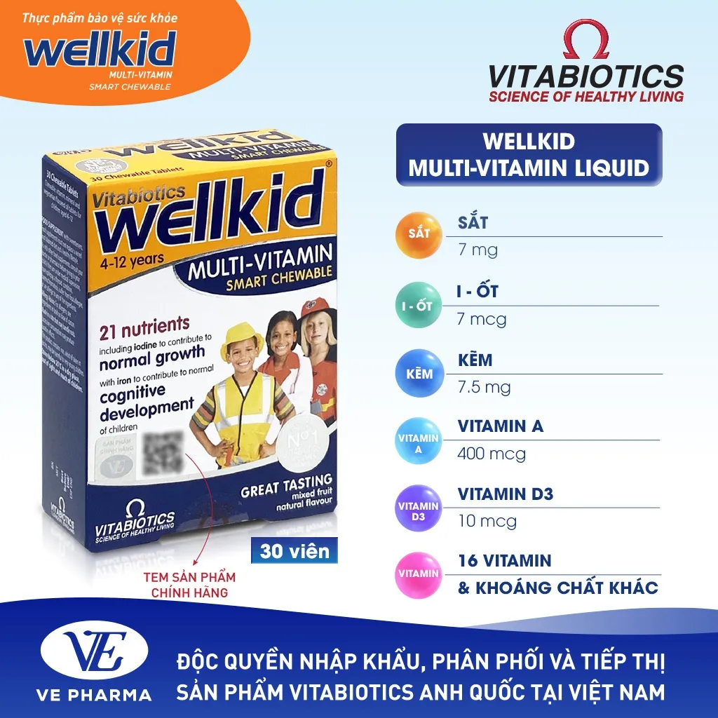 Ảnh Viên Nén Nhai Vitabiotics WELLKID MULTI-VITAMIN SMART CHEWABLE Hỗ Trợ Nâng Cao Sức Đề Kháng Cho Trẻ Em Hộp 30 Viên 3