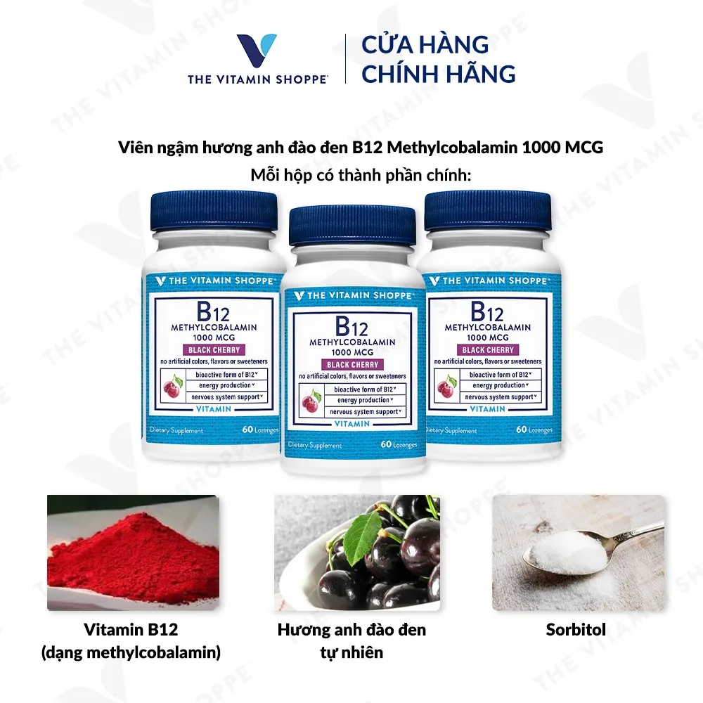 Ảnh Viên ngậm hỗ trợ tạo máu và hệ thần kinh THE VITAMIN SHOPPE B12 Methylcobalamin 1000 MCG 60 viên 1