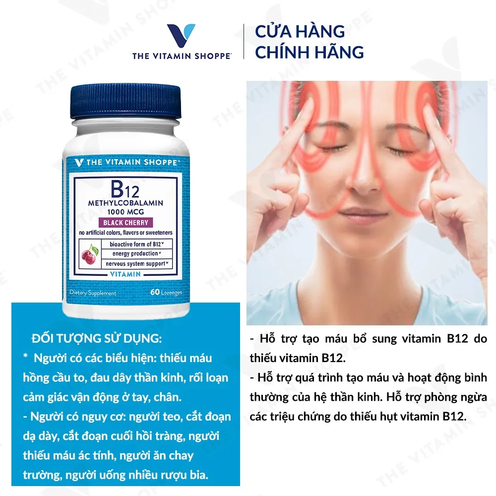 Ảnh Viên ngậm hỗ trợ tạo máu và hệ thần kinh THE VITAMIN SHOPPE B12 Methylcobalamin 1000 MCG 60 viên 2