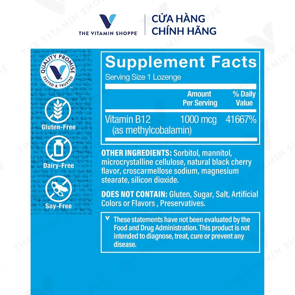 Ảnh Viên ngậm hỗ trợ tạo máu và hệ thần kinh THE VITAMIN SHOPPE B12 Methylcobalamin 1000 MCG 60 viên 3