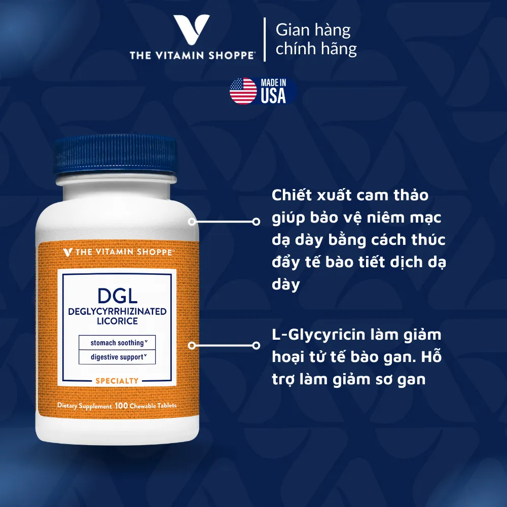 Ảnh Viên Nhai Giảm Viêm Loét Dạ Dày và Trào Ngược The Vitamin Shoppe DGL 100 viên 2