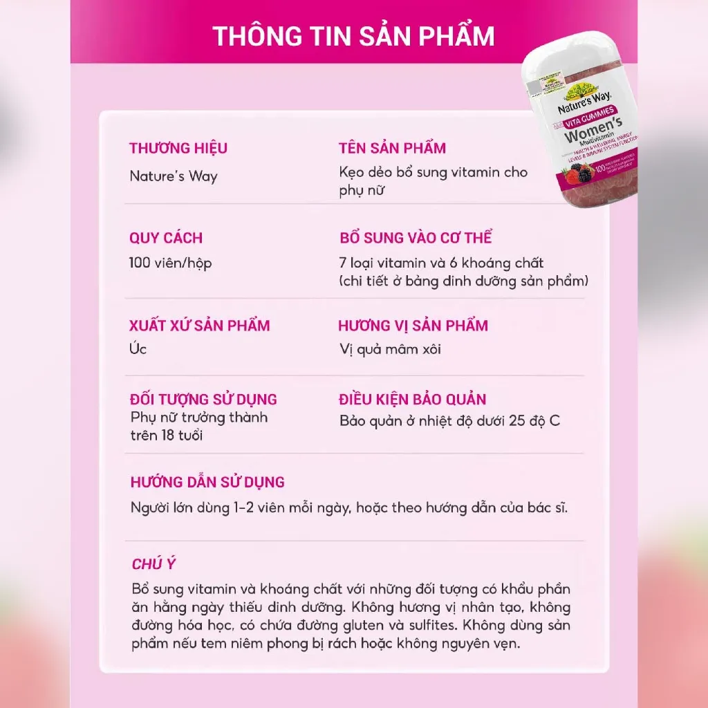 Ảnh Viên Nhai Nature’s Way Adult Vita Gummies Women’s Multivitamin Bổ Sung Vitamin Và Khoáng Chất Cho Phụ Nữ 3