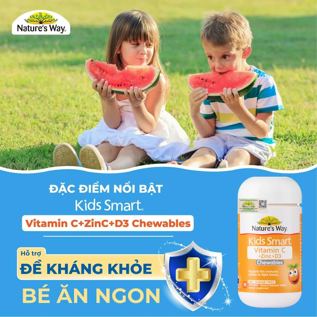 Ảnh Viên Nhai Nature’s Way Kids Smart Vitamin C+ZinC+D3 Chewable Tablets Bổ Sung Vitamin Cho Bé Phát Triển Toàn Diện 75 Viên 1