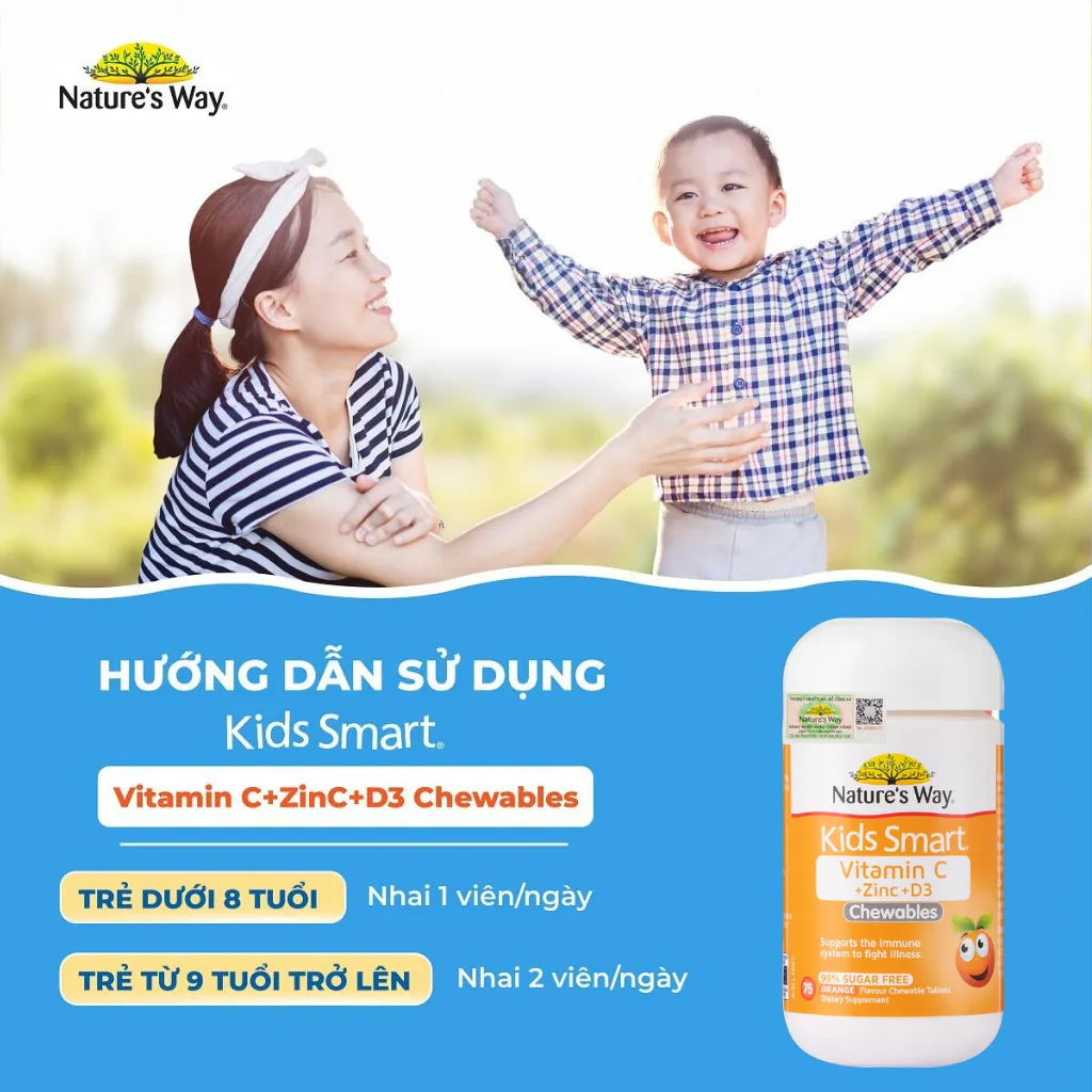 Ảnh Viên Nhai Nature’s Way Kids Smart Vitamin C+ZinC+D3 Chewable Tablets Bổ Sung Vitamin Cho Bé Phát Triển Toàn Diện 75 Viên 2