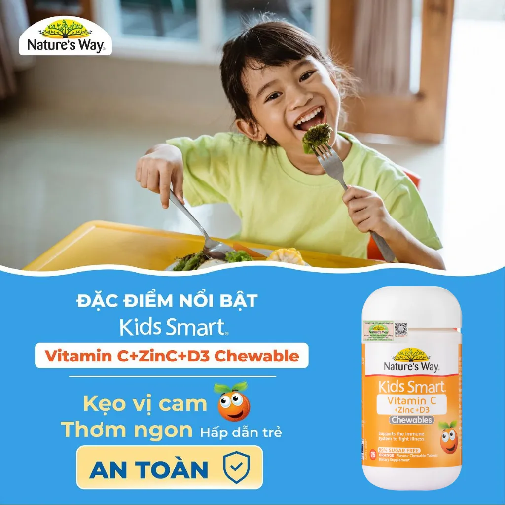 Ảnh Viên Nhai Nature’s Way Kids Smart Vitamin C+ZinC+D3 Chewable Tablets Bổ Sung Vitamin Cho Bé Phát Triển Toàn Diện 75 Viên 3