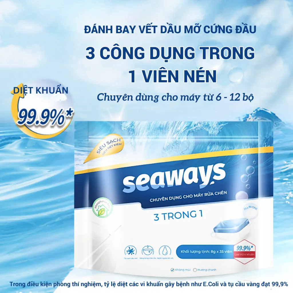Ảnh Viên rửa chén bát SEAWAYS 3 trong 1 ( 3 Túi 35 viên x 8gr) chuyên dùng cho máy rửa chén bát - KOCHI 2