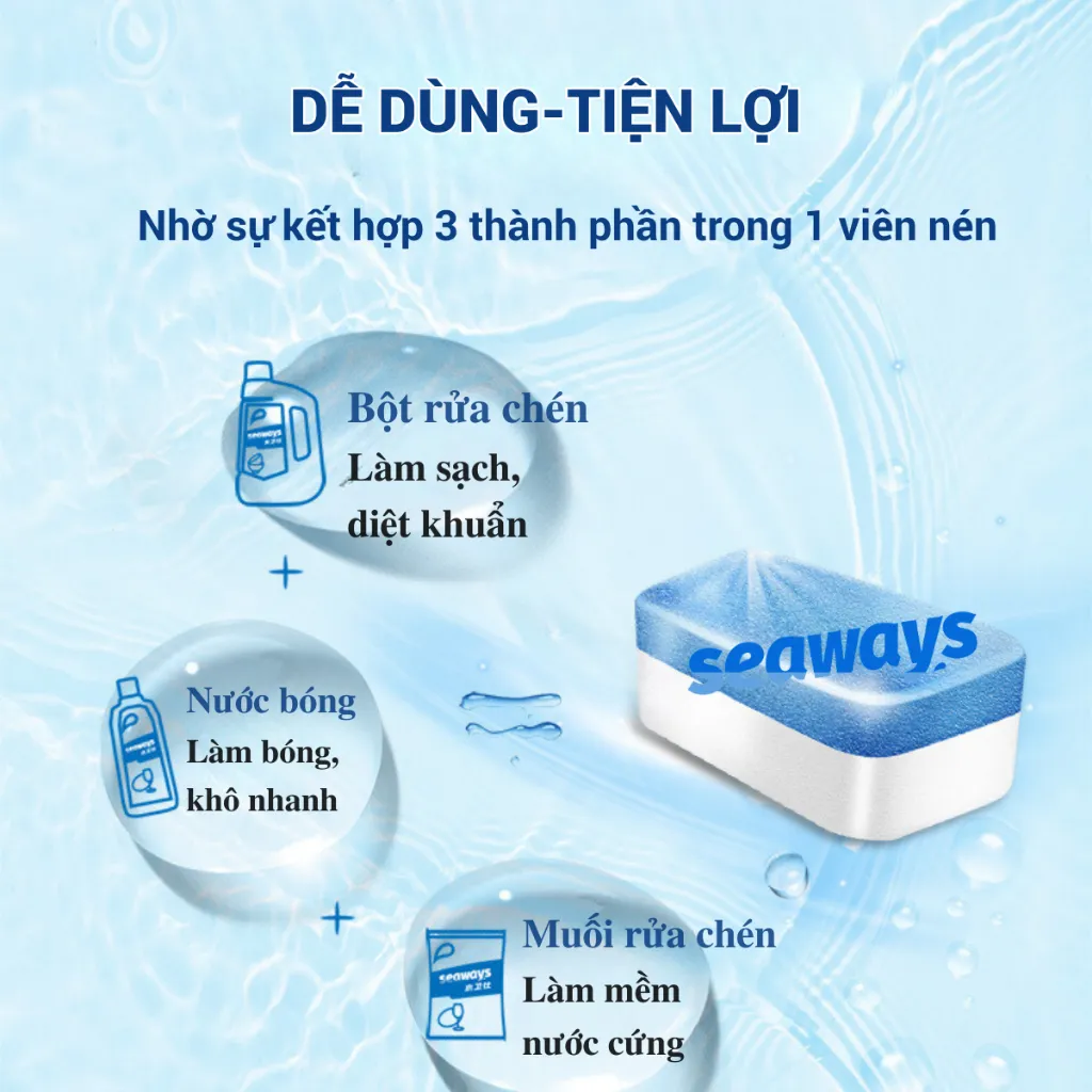 Ảnh Viên rửa chén bát SEAWAYS 3 trong 1 ( 3 Túi 35 viên x 8gr) chuyên dùng cho máy rửa chén bát - KOCHI 3