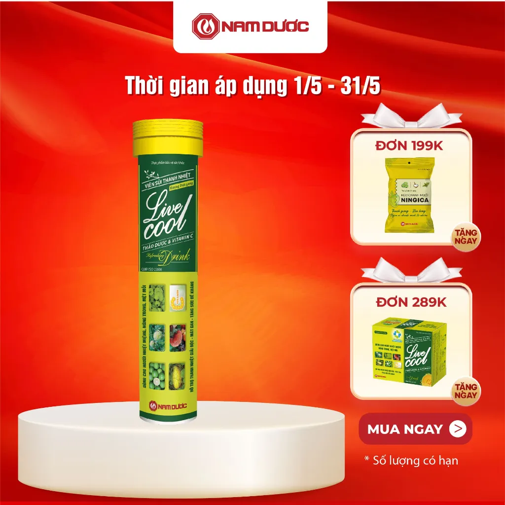 Ảnh Viên sủi thanh nhiệt Livecool Nam Dược hương dưa gang 16 viên x4g hỗ trợ giảm nhiệt miệng nóng trong, giải độc, mát gan 1