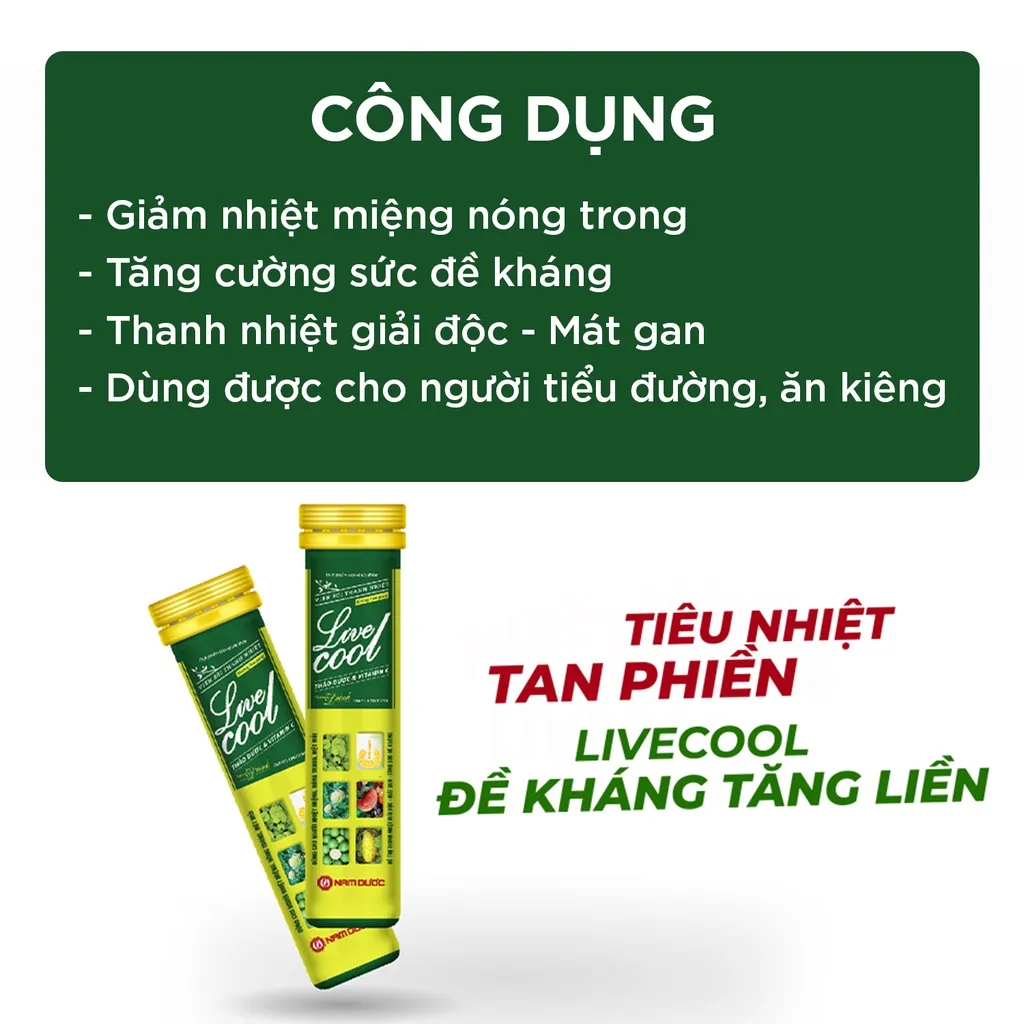 Ảnh Viên sủi thanh nhiệt Livecool Nam Dược hương dưa gang 16 viên x4g hỗ trợ giảm nhiệt miệng nóng trong, giải độc, mát gan 4