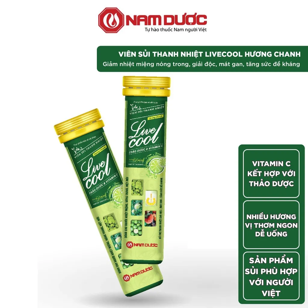 Ảnh Viên sủi thanh nhiệt Livecool Nam Dược hương chanh 16 viên x 4g hỗ trợ giảm nhiệt miệng, nóng trong 2