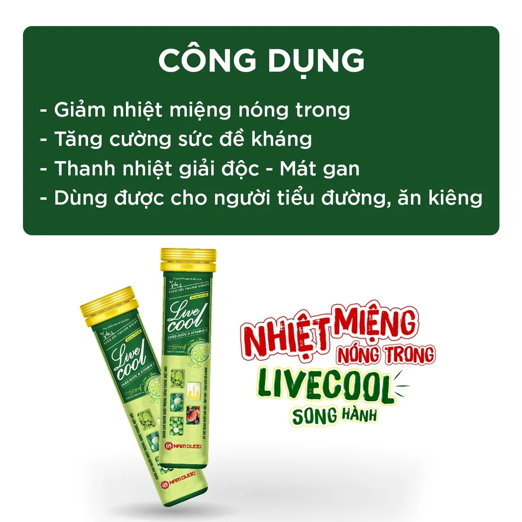 Ảnh Viên sủi thanh nhiệt Livecool Nam Dược hương chanh 16 viên x 4g hỗ trợ giảm nhiệt miệng, nóng trong 3