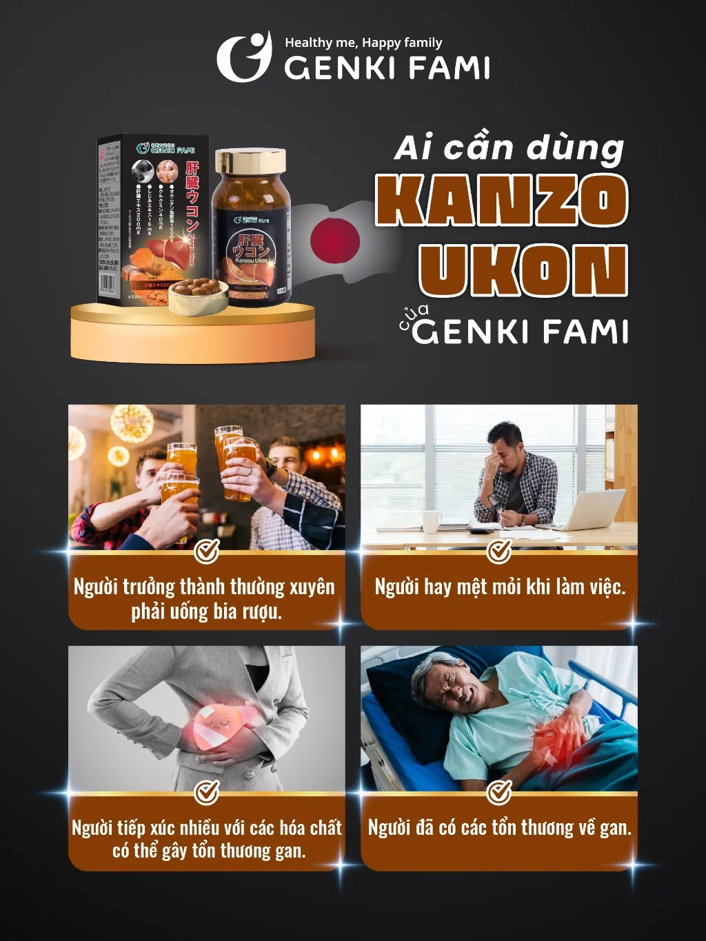 Ảnh Viên Uống Bổ Gan Giúp Giải Độc Gan, Mát Gan, Giảm Căng Thẳng Mệt Mỏi, Hạ Men Gan Kanzo Ukon Genki Fami Nhật Bản 3