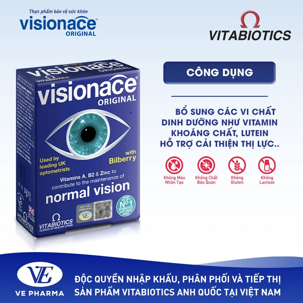 Ảnh Viên Uống Bổ Mắt, Cải Thiện Thị Lực Vitabiotics VISIONACE ORIGINAL Bổ Sung Các Vi Chất Dinh Dưỡng  Hộp 30 Viên 1