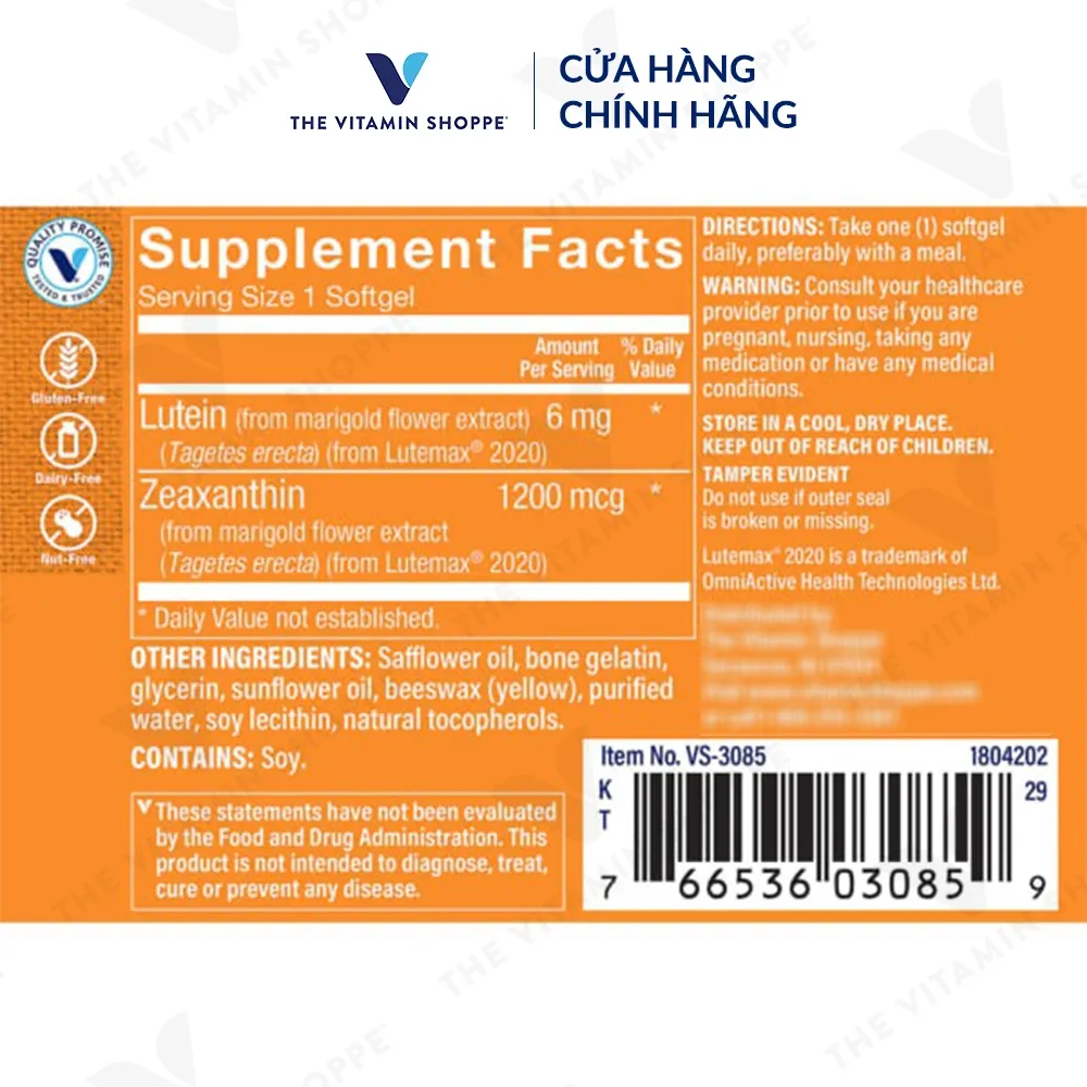 Ảnh Viên uống bổ mắt tăng cường thị lực THE VITAMIN SHOPPE Lutein 6 MG 60/120 viên 2