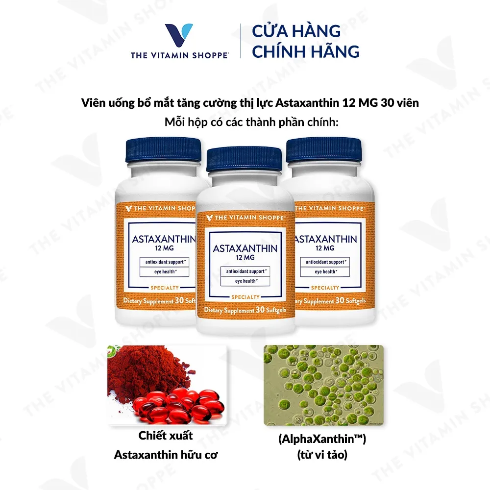 Ảnh Viên uống bổ mắt tăng cường thị lực The Vitamin Shoppe Astaxanthin 12 MG 30 viên 2