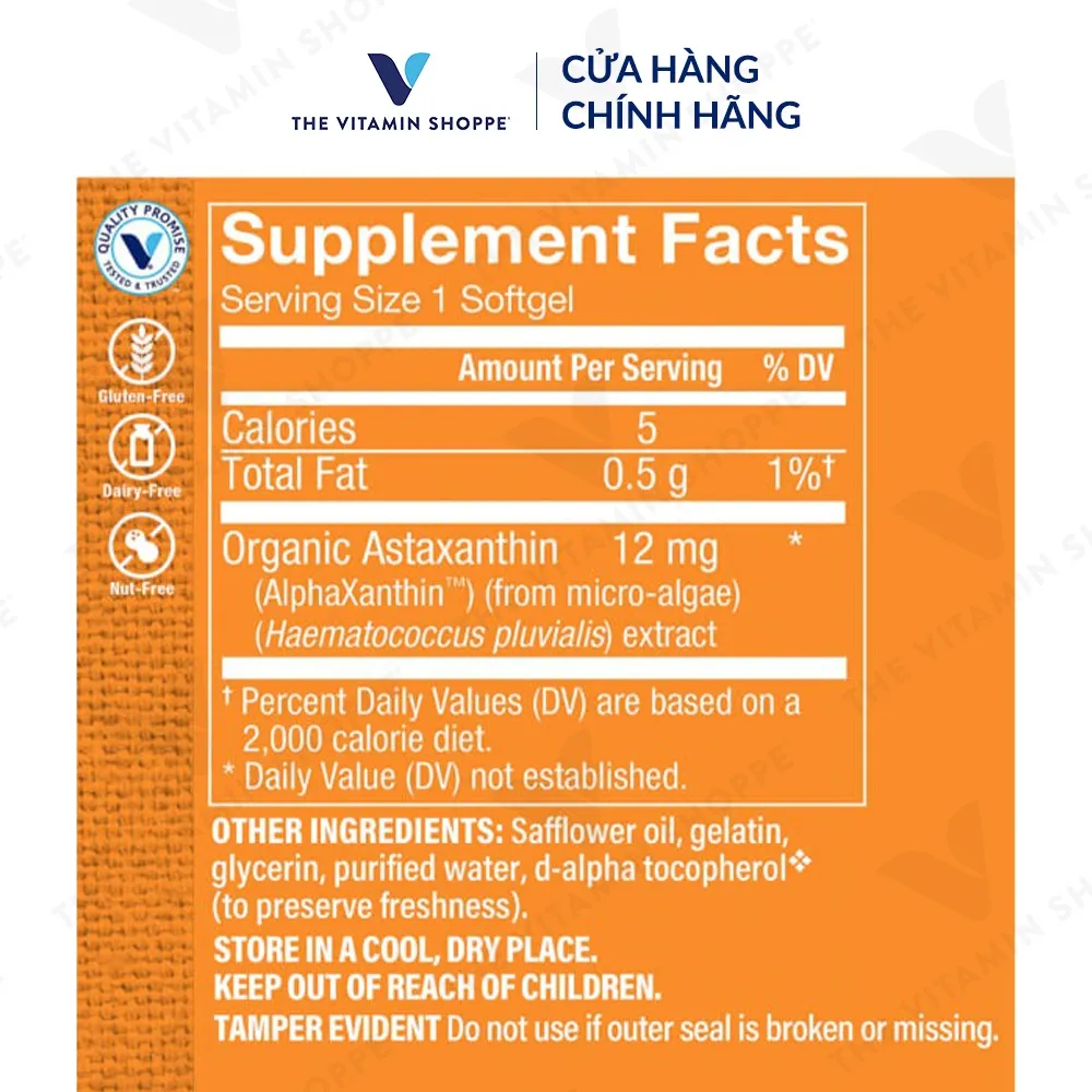 Ảnh Viên uống bổ mắt tăng cường thị lực The Vitamin Shoppe Astaxanthin 12 MG 30 viên 4