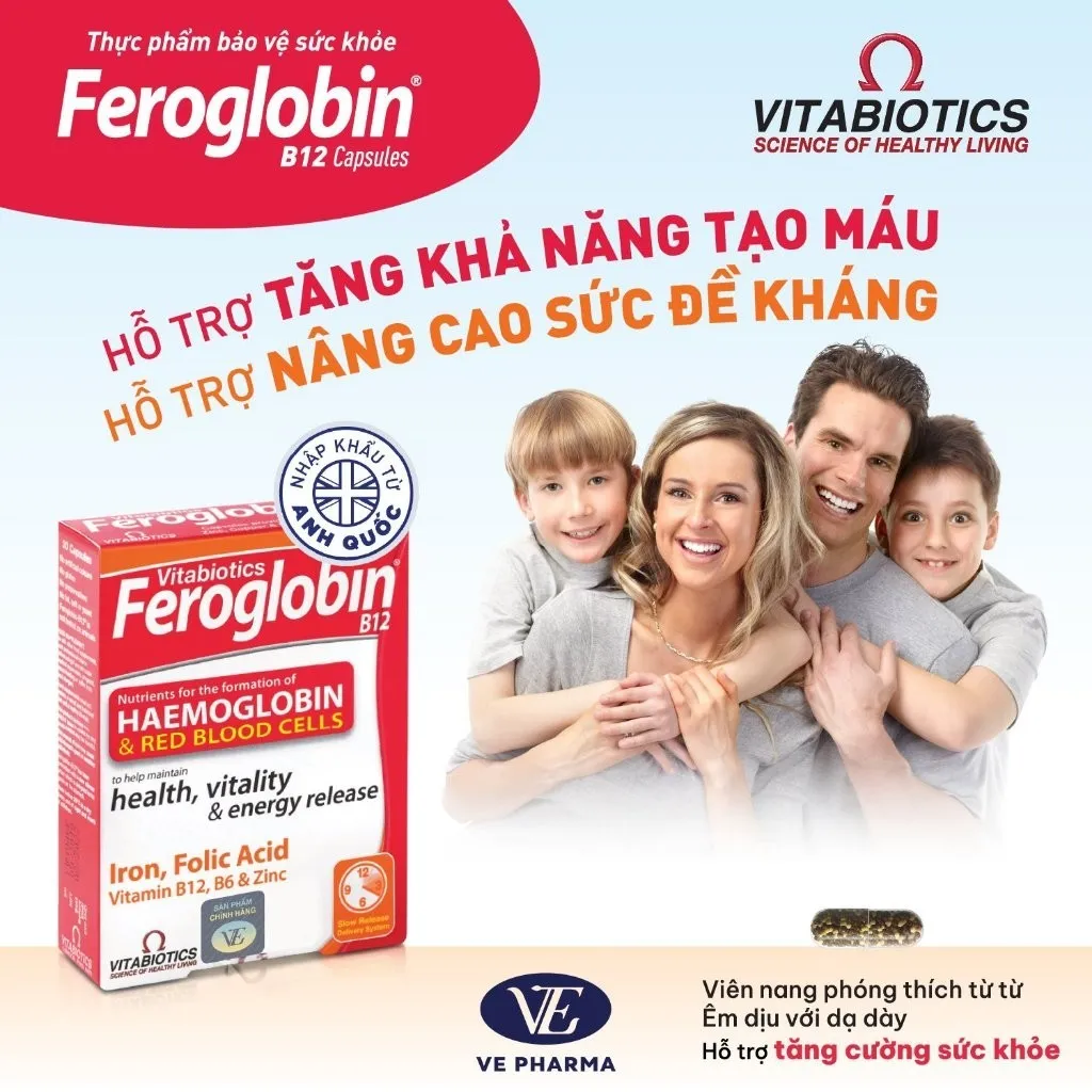 Ảnh Viên Uống Bổ Máu Vitabiotics FEROGLOBIN B12 Cung Cấp Sắt Hỗ Trợ Tăng Khả Năng Tạo Máu, Nâng Cao Sức Đề Kháng Hộp 30 Viên 3