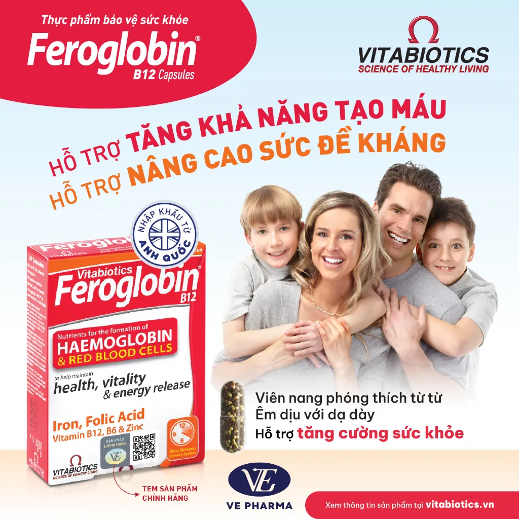 Ảnh Viên Uống Bổ Máu Vitabiotics FEROGLOBIN B12 Cung Cấp Sắt Hỗ Trợ Tăng Khả Năng Tạo Máu 30 Viên 1