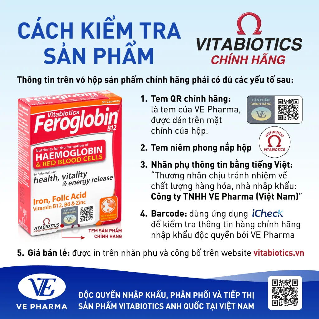 Ảnh Viên Uống Bổ Máu Vitabiotics FEROGLOBIN B12 Cung Cấp Sắt Hỗ Trợ Tăng Khả Năng Tạo Máu 30 Viên 2