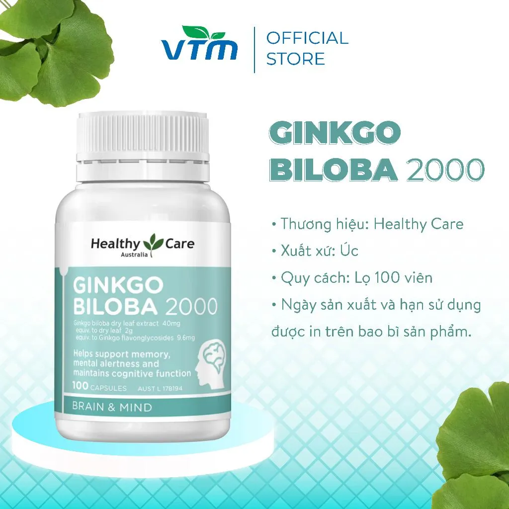 Ảnh Viên uống bổ não Healthy Care Ginkgo Biloba tăng cường trí nhớ, giảm đau đầu, lưu thông máu não 2