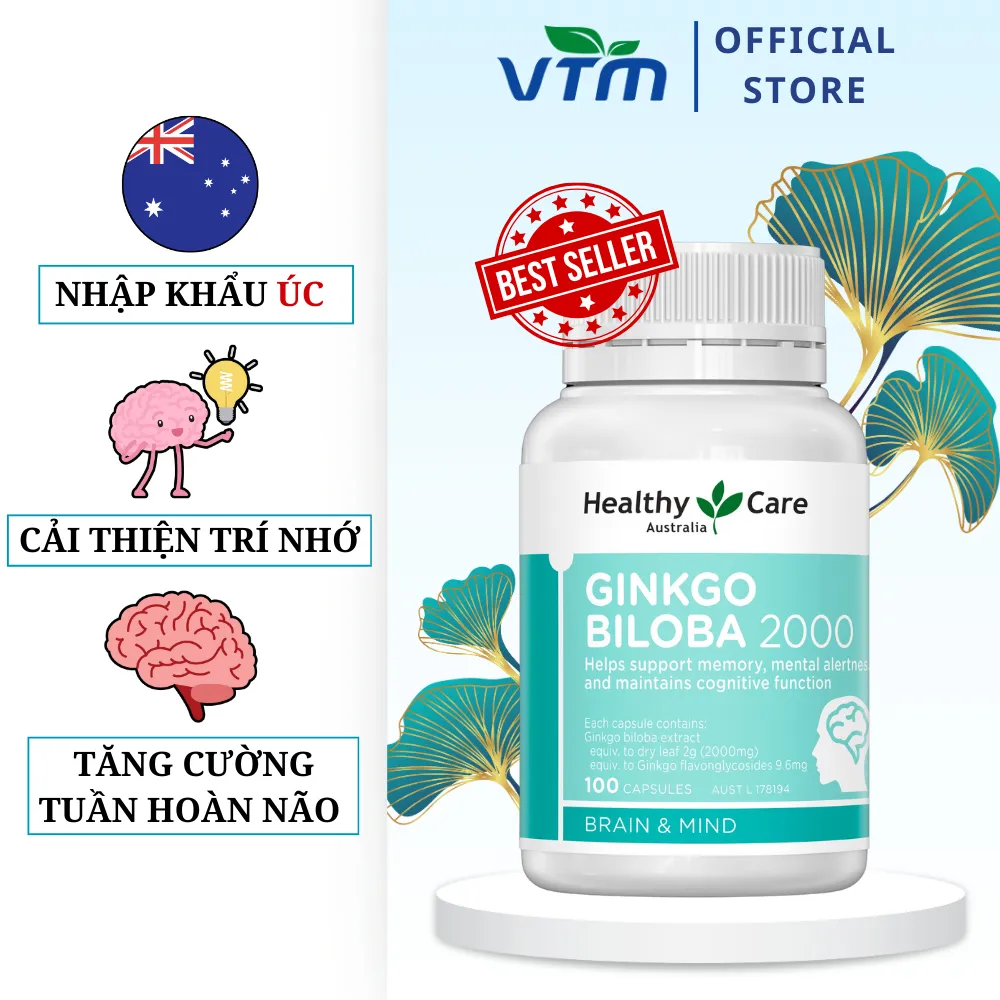 Ảnh Viên uống bổ não Healthy Care Ginkgo Biloba tăng cường trí nhớ, giảm đau đầu, lưu thông máu não - lọ 100 viên 1