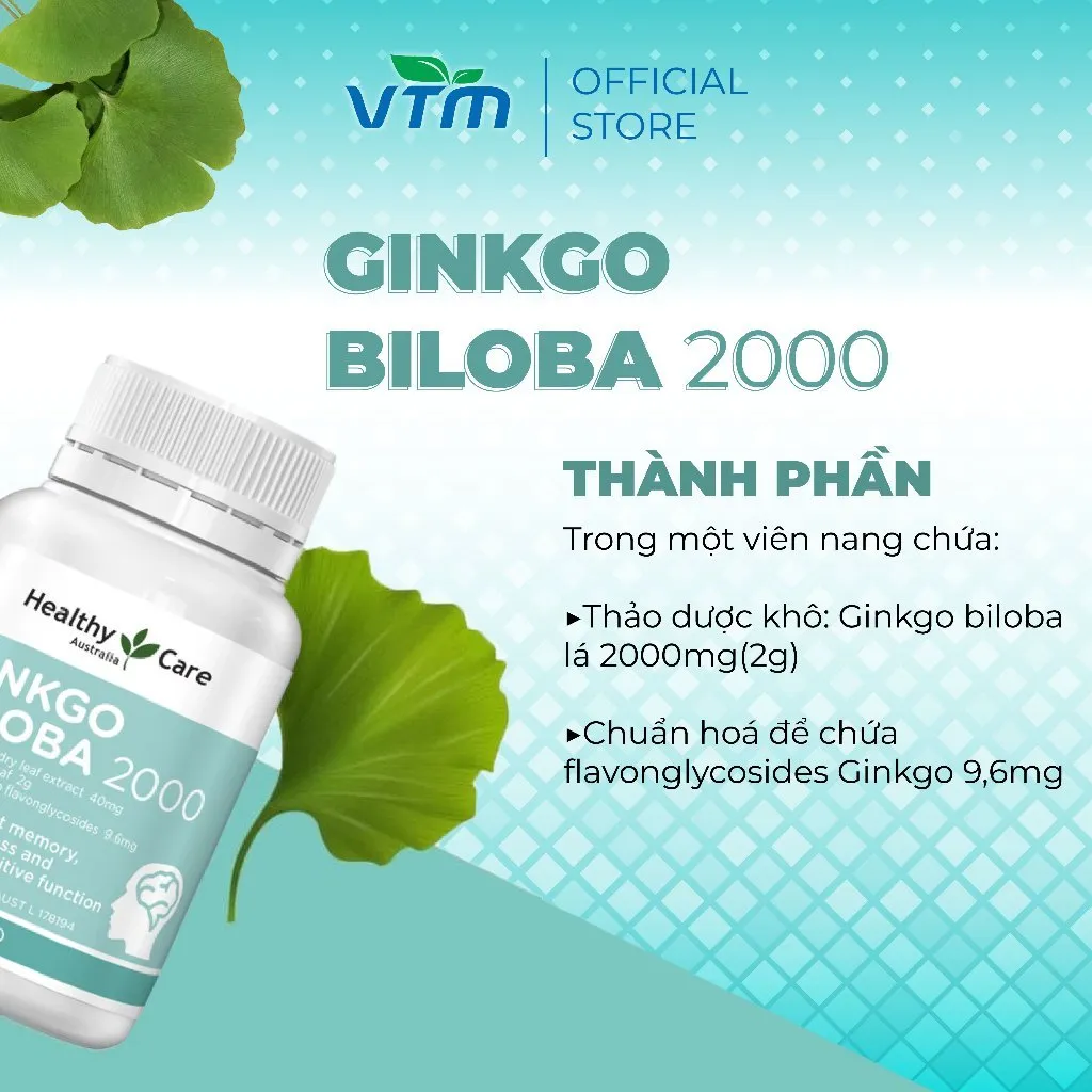 Ảnh Viên uống bổ não Healthy Care Ginkgo Biloba tăng cường trí nhớ, giảm đau đầu, lưu thông máu não - lọ 100 viên 3